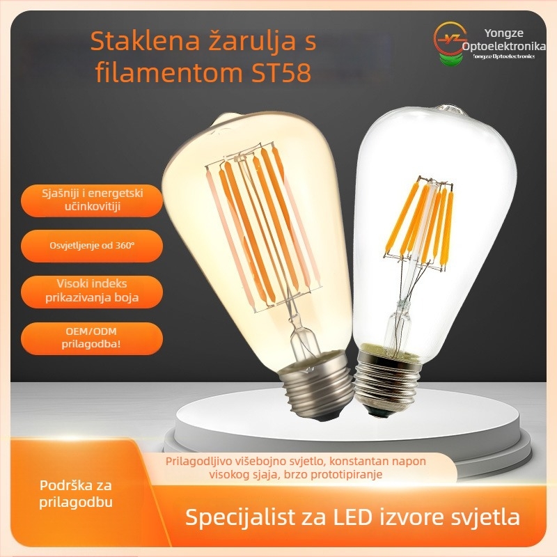 Edison LED filament žarulja E27 ST64, 220V, 480 lm, 360° snop, regulabilna