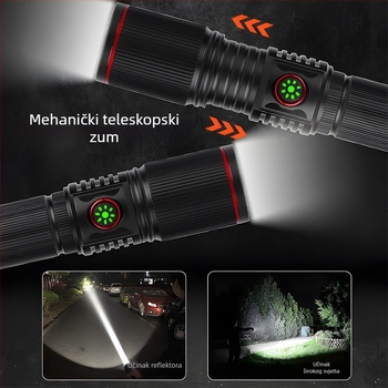 Ručna LED svjetiljka s kućištem od aluminijske legure, model G25-0921, domet 50–100 m, vodootporna