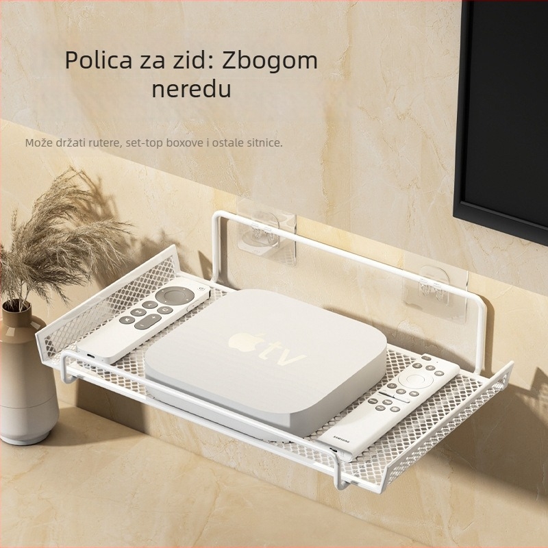 Stalak za ruter za dom studenata – zidni, bez bušenja, od karbonske čelika, 1 sloj, za dnevnu sobu