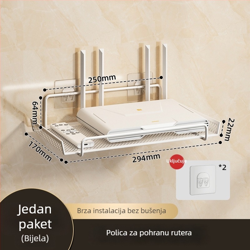 Stalak za ruter za dom studenata – zidni, bez bušenja, od karbonske čelika, 1 sloj, za dnevnu sobu