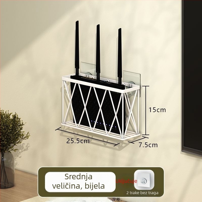 Nosač zidni za usmjerivač i set-top kutiju - bez bušenja, od ugljičnog čelika, moderan minimalistički dizajn, montaža kukom, 1-etasna polica, pogodna za kuhinju, spavaću sobu, kupaonicu, dnevni boravak