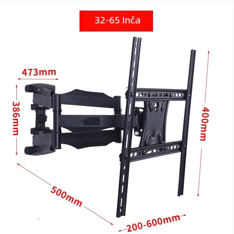 Rotirajući teleskopski zidni nosač za televizor, kompatibilan sa Smart TV, od hladno valjanog čelika, težine 5 kg, uključuje montažni set