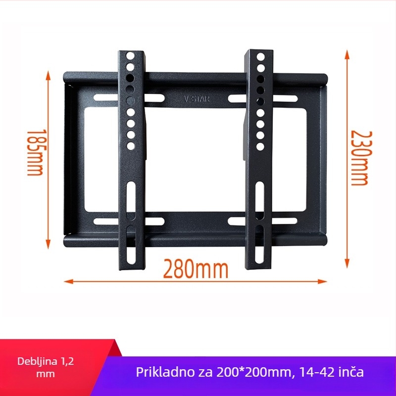 Zidni nosač za LED/LCD televizor – univerzalni fiksni, metalni držač, nosivost preko 15 kg