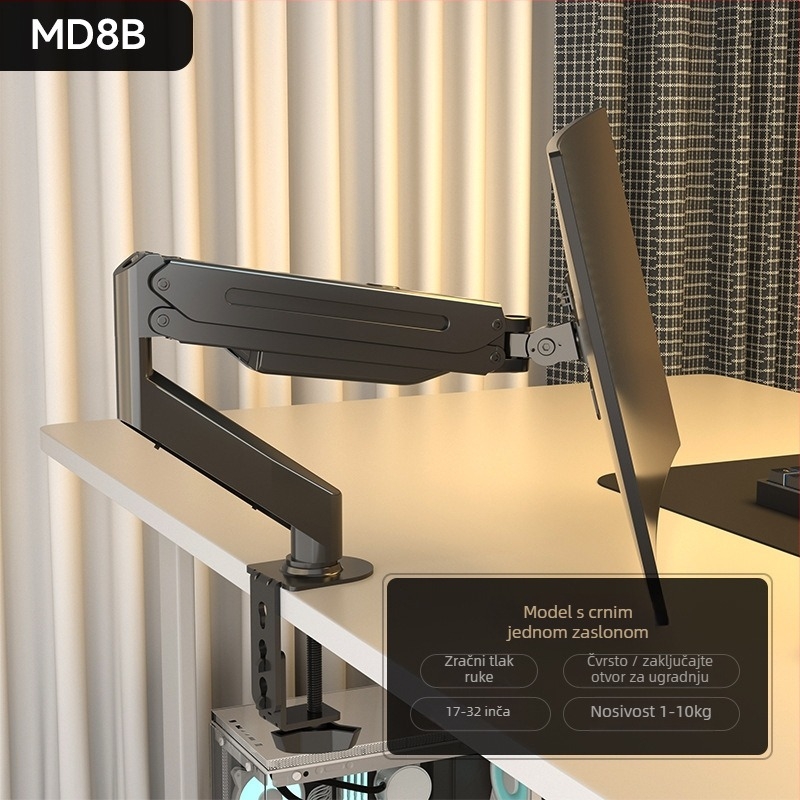 Md8 Nadograđeni nosač monitora – hladno valjana čeli, kompatibilan s 17–32 inča, 3 kg, rotirajući cantilever stolni stalak