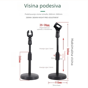 Stalak za mikrofon za stolni korištenje s teškom metalnom disk bazom, podesiva visina, kompatibilan s kondenzatorskim mikrofonom, MILESNG ZM02