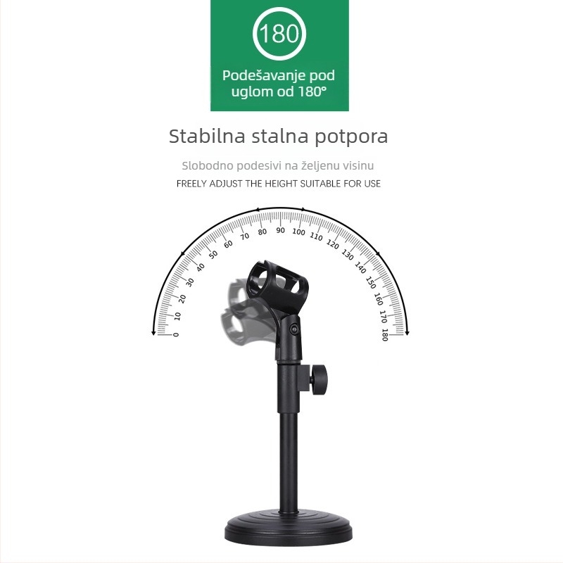 Stalak za mikrofon za stolni korištenje s teškom metalnom disk bazom, podesiva visina, kompatibilan s kondenzatorskim mikrofonom, MILESNG ZM02