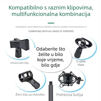 Stolni stalak za telefon i mikrofon s podesivim osvjetljenjem za live prijenos, okrugla disk baza, metalna cijev.