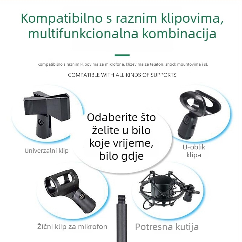 Stolni stalak za telefon i mikrofon s podesivim osvjetljenjem za live prijenos, okrugla disk baza, metalna cijev.