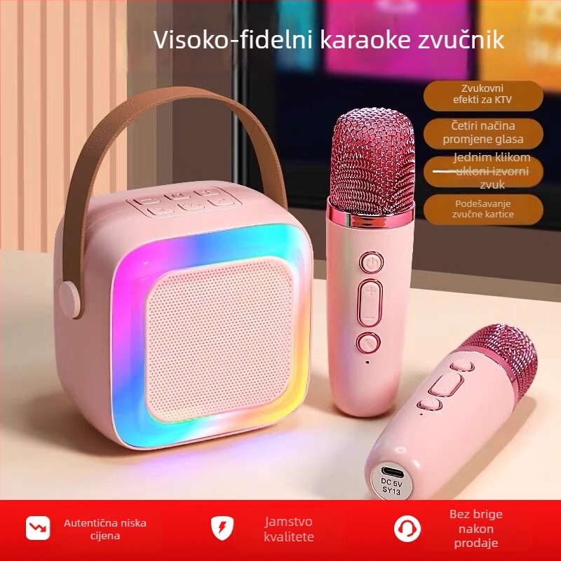 Prenosni Bluetooth karaoke zvučnik s ugrađenom baterijom (Bluetooth 5.0, IPX7, 5W, frekvencijski raspon 100 Hz–20 kHz, 800–1000 mAh)