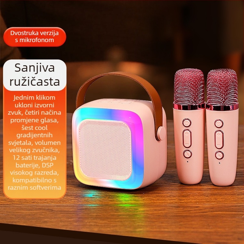 Prenosni Bluetooth karaoke zvučnik s ugrađenom baterijom (Bluetooth 5.0, IPX7, 5W, frekvencijski raspon 100 Hz–20 kHz, 800–1000 mAh)