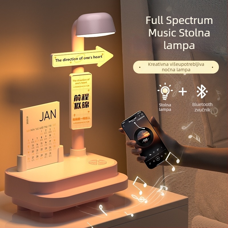Kreativna Bluetooth audio noćna svjetiljka za spavaću sobu, stolna lampa s dvostrukom funkcijom, 3 boje temperature, 1200Ah baterija, 5V/2A
