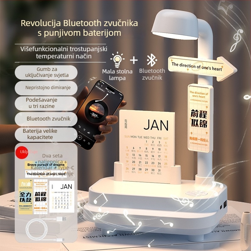 Kreativna Bluetooth audio noćna svjetiljka za spavaću sobu, stolna lampa s dvostrukom funkcijom, 3 boje temperature, 1200Ah baterija, 5V/2A