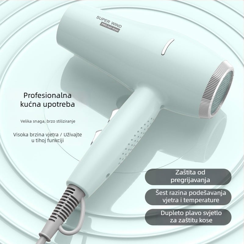 Sušilo za kosu 2400W, četkasti motor, 6 brzina zraka, hladan/vruć zrak, zaštita od pregrijavanja