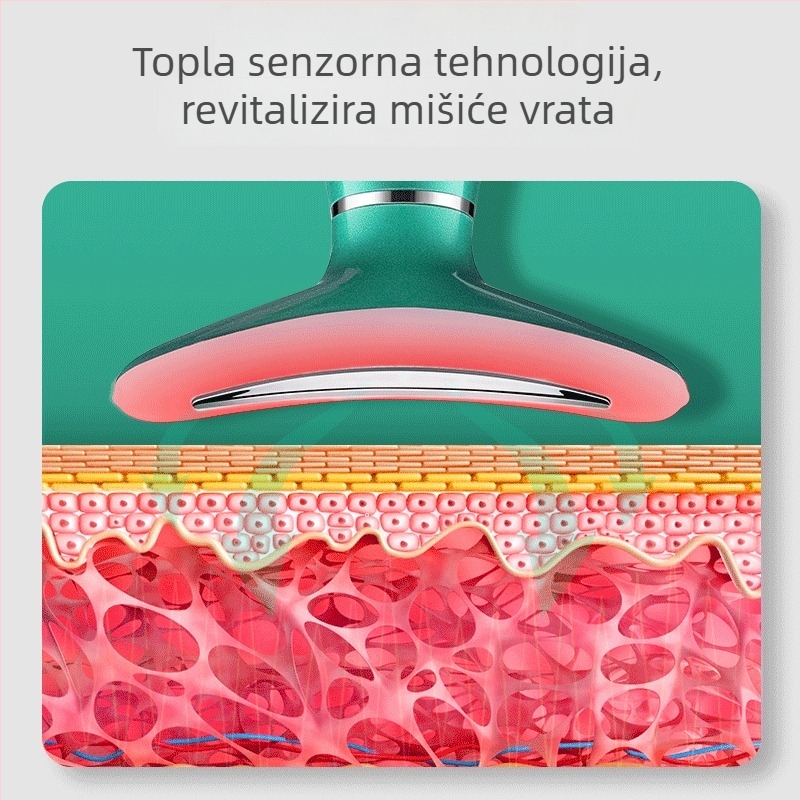 Uređaj za njegu vrata s masiranjem lica, podizanjem i zagrijavanjem; ultrazvučna i svjetlosna terapija u boji; ionoterapija negativnih i pozitivnih iona; ugrađena baterija 500–800 mAh