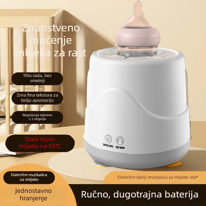 Električni shaker za mlijeko za bebe s 55°C konstantnom temperaturom, USB punjenje, 3 brzine miješanja, brzo zagrijavanje