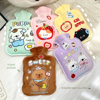 Buteljka za vruću vodu napunjena vodom – velvet Teddy, crtani stil, pogodna za ruke, noge i želudac, zagrijavanje ubrizgavanjem vode, 38 g