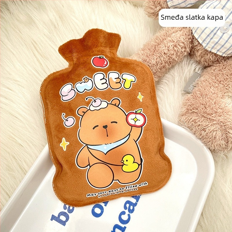 Buteljka za vruću vodu napunjena vodom – velvet Teddy, crtani stil, pogodna za ruke, noge i želudac, zagrijavanje ubrizgavanjem vode, 38 g