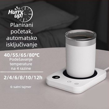 Grijaća podloga za šalice s 4 razine temperature do 80°C, dodirni upravljanje, AC napajanje, automatsko isključivanje