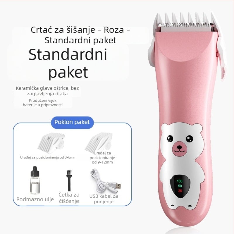 Dječji električni šišač kose, tih rad, 50W, punjenje, keramička oštrica