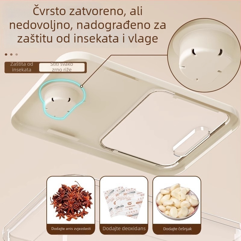 Kutija za skladištenje riže s hermetičkim zatvaranjem, otporna na vlagu i štetnike; kapacitet 10 L; PP plast; brend Star Saint; mogućnost tiska loga; bilježenje datuma