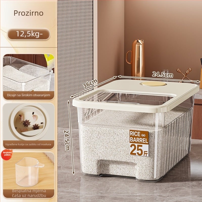 Kutija za skladištenje riže s hermetičkim zatvaranjem, otporna na vlagu i štetnike; kapacitet 10 L; PP plast; brend Star Saint; mogućnost tiska loga; bilježenje datuma
