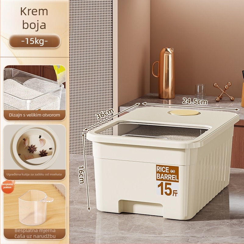 Kutija za skladištenje riže s hermetičkim zatvaranjem, otporna na vlagu i štetnike; kapacitet 10 L; PP plast; brend Star Saint; mogućnost tiska loga; bilježenje datuma