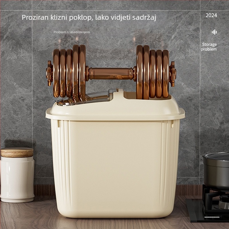 Kutija za skladištenje riže s poklopcem na preklop, otporna na vlagu i štetnike, PP materijal, kapacitet >10 L, mogućnost tiska logotipa