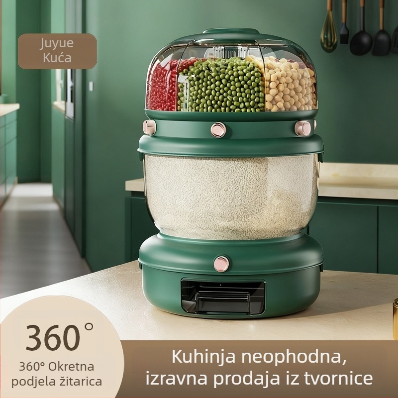 Kutija za skladištenje riže s rotirajućom klasifikacijom žitarica, dvostruki sloj, 5–6 L, zatvorena, otporna na vlagu i insekte, PP plast