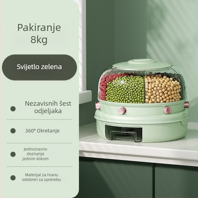 Kutija za skladištenje riže s rotirajućom klasifikacijom žitarica, dvostruki sloj, 5–6 L, zatvorena, otporna na vlagu i insekte, PP plast