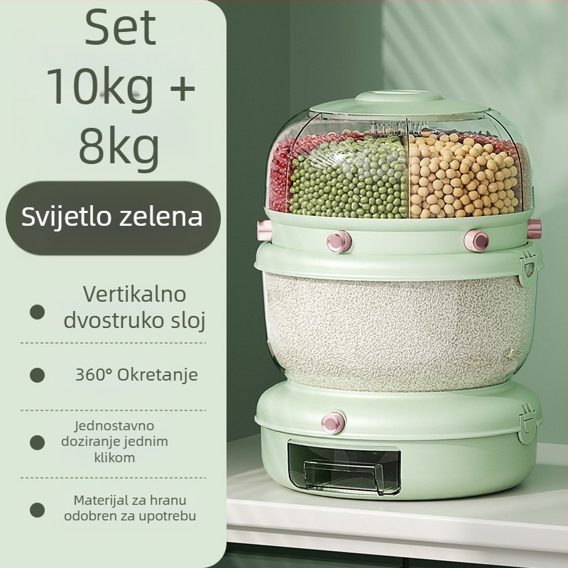 Kutija za skladištenje riže s rotirajućom klasifikacijom žitarica, dvostruki sloj, 5–6 L, zatvorena, otporna na vlagu i insekte, PP plast