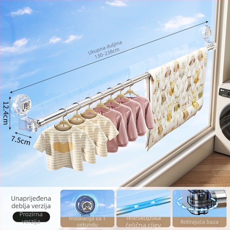 Produžna balkonska šipka za sušenje odjeće sa usisnom čašom, karbonska čelika, moderni minimalistički dizajn, brend Jia Zhi Wang, model 8856