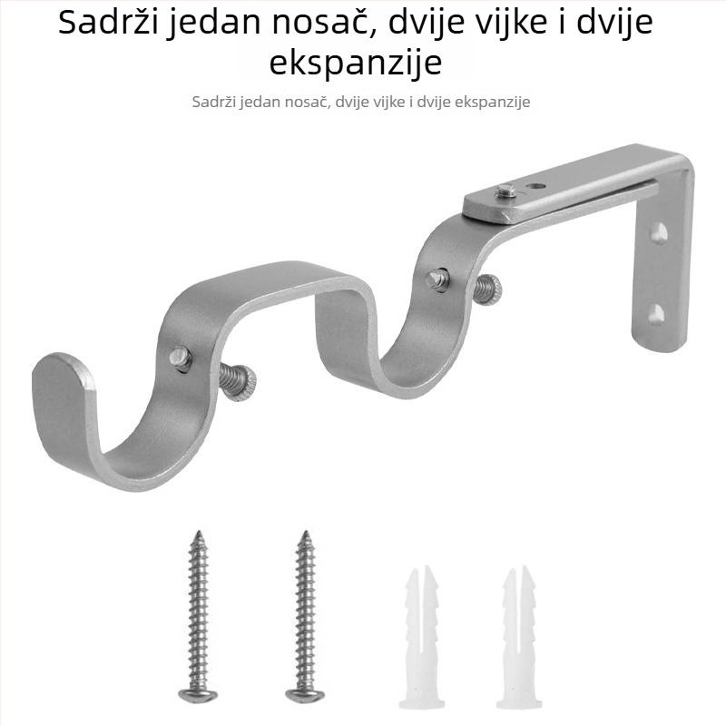 Dodatna oprema za zavjese - Podesivi dvostruki držač za zavjesnu šipku, Model 04-700-0041/42/43/44/45, Željezo, Uključuje paket vijaka