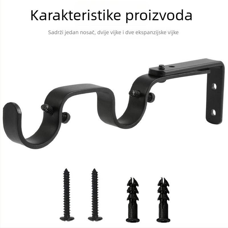 Dodatna oprema za zavjese - Podesivi dvostruki držač za zavjesnu šipku, Model 04-700-0041/42/43/44/45, Željezo, Uključuje paket vijaka