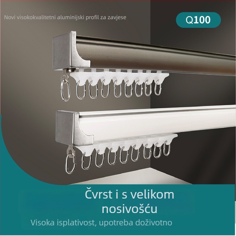 Qingling tračnica za zavjese od aluminijske legure – tih rad, model Q100, prilagodljiva, moderni minimalistički stil