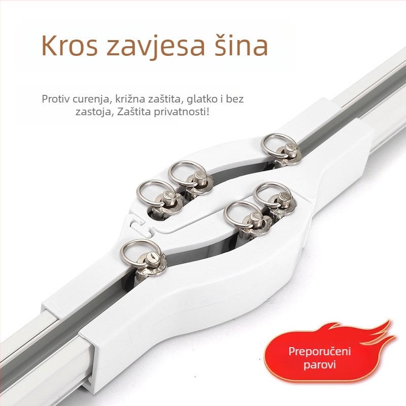 Šina za zavjese – aluminijska legura, ravna šina, ležajna kolut, model 704, za viseće zavjese