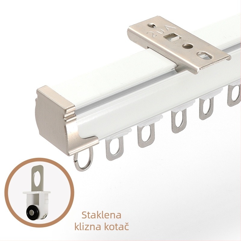 Šina za zavjese – aluminijska legura, ravna šina, ležajna kolut, model 704, za viseće zavjese