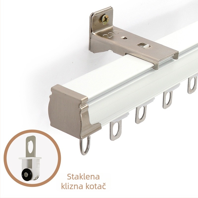 Šina za zavjese – aluminijska legura, ravna šina, ležajna kolut, model 704, za viseće zavjese