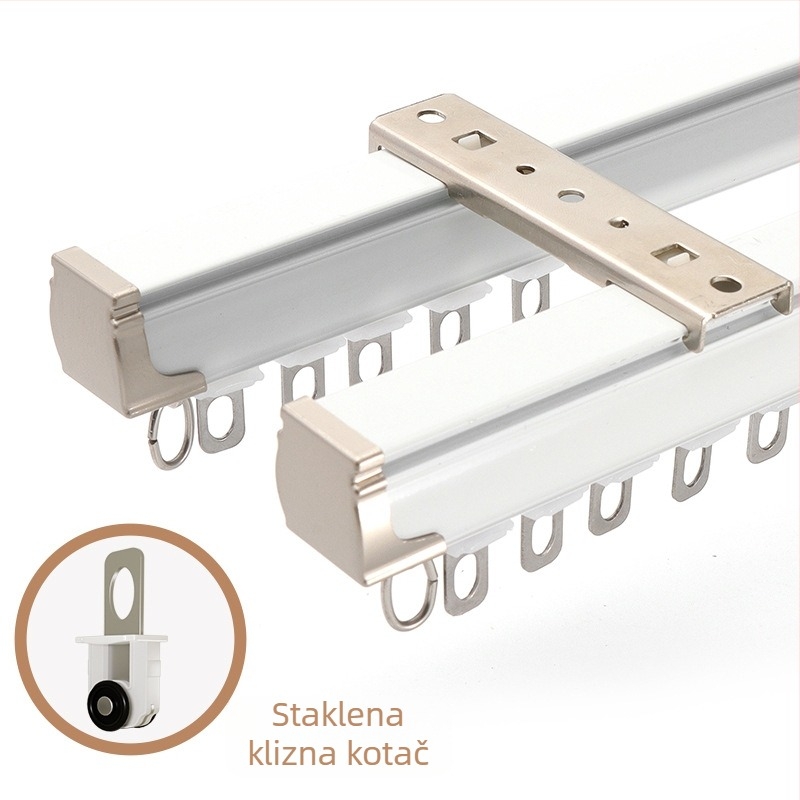 Šina za zavjese – aluminijska legura, ravna šina, ležajna kolut, model 704, za viseće zavjese