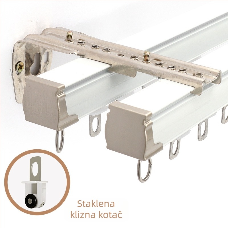 Šina za zavjese – aluminijska legura, ravna šina, ležajna kolut, model 704, za viseće zavjese