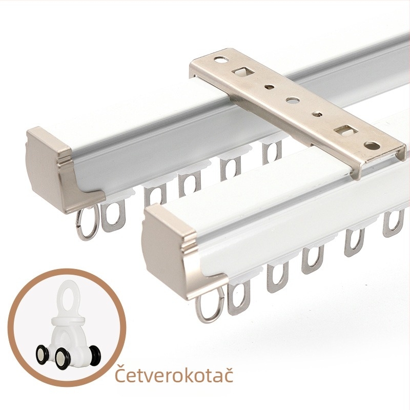 Šina za zavjese – aluminijska legura, ravna šina, ležajna kolut, model 704, za viseće zavjese