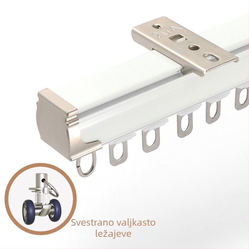 Šina za zavjese – aluminijska legura, ravna šina, ležajna kolut, model 704, za viseće zavjese