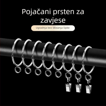 Metalni zavjesni prsten – kružna petlja za rimsku šinu, moderan minimalistički stil, prilagodljiv.