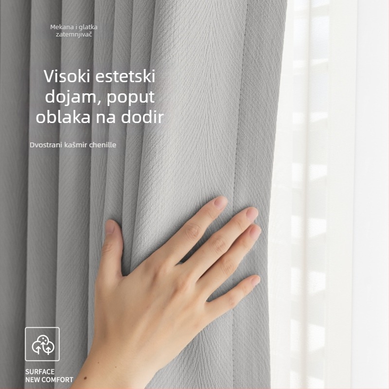 Dvoslojna AB Chenille zavjesa za prozor za dnevni boravak, spavaću sobu i ured — poliester, 90–100% blokiranje svjetla, prugasti/monofoni uzorak