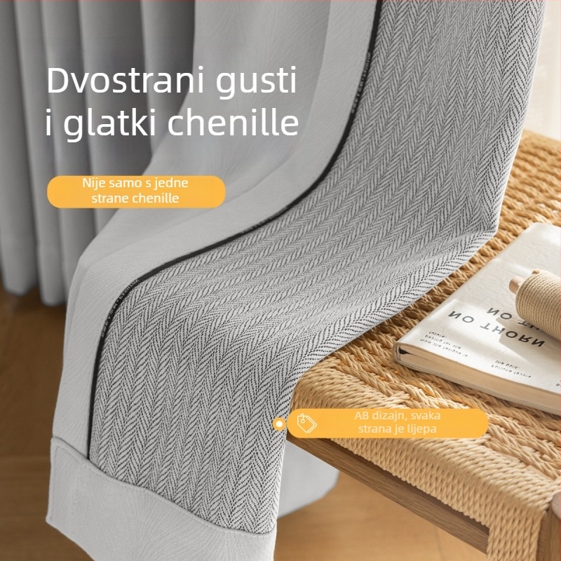 Dvoslojna AB Chenille zavjesa za prozor za dnevni boravak, spavaću sobu i ured — poliester, 90–100% blokiranje svjetla, prugasti/monofoni uzorak