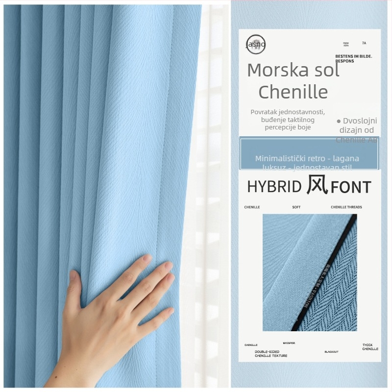 Dvoslojna AB Chenille zavjesa za prozor za dnevni boravak, spavaću sobu i ured — poliester, 90–100% blokiranje svjetla, prugasti/monofoni uzorak