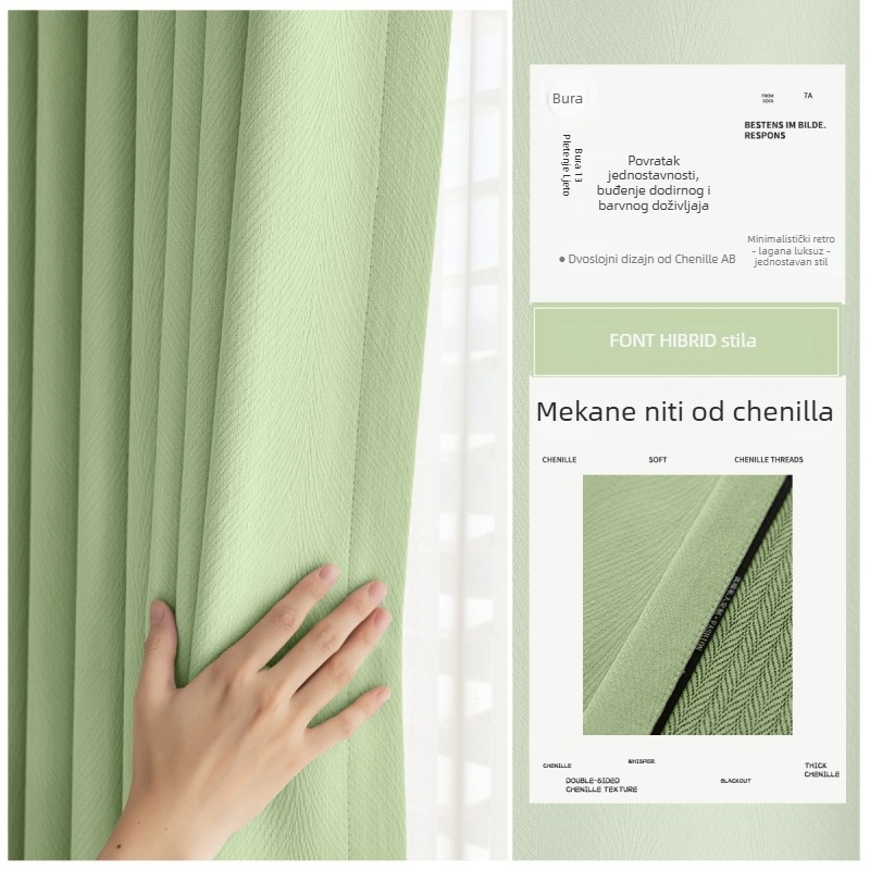 Dvoslojna AB Chenille zavjesa za prozor za dnevni boravak, spavaću sobu i ured — poliester, 90–100% blokiranje svjetla, prugasti/monofoni uzorak