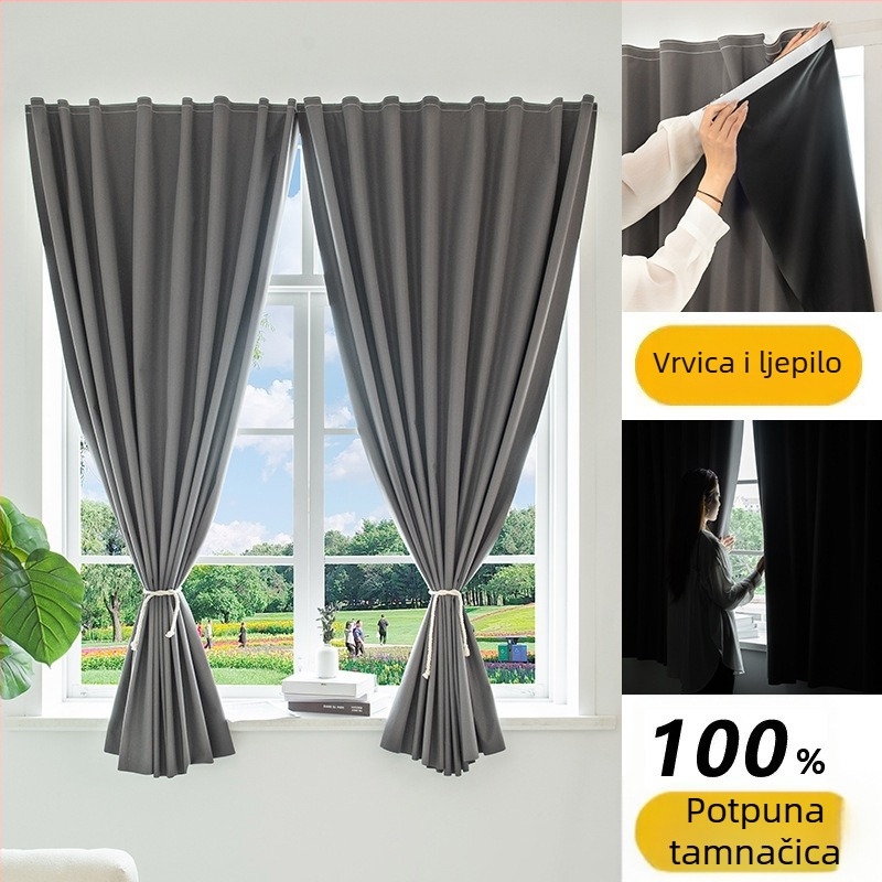 Pozadina zavjesa za dnevni prostor – presvučena tkanina, Velcro pozadina, potpuno zamračenje (>90%), moderni minimalistički stil, složena izrada; za dnevni boravak, spavaću sobu, radnu sobu