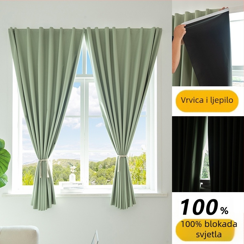 Pozadina zavjesa za dnevni prostor – presvučena tkanina, Velcro pozadina, potpuno zamračenje (>90%), moderni minimalistički stil, složena izrada; za dnevni boravak, spavaću sobu, radnu sobu