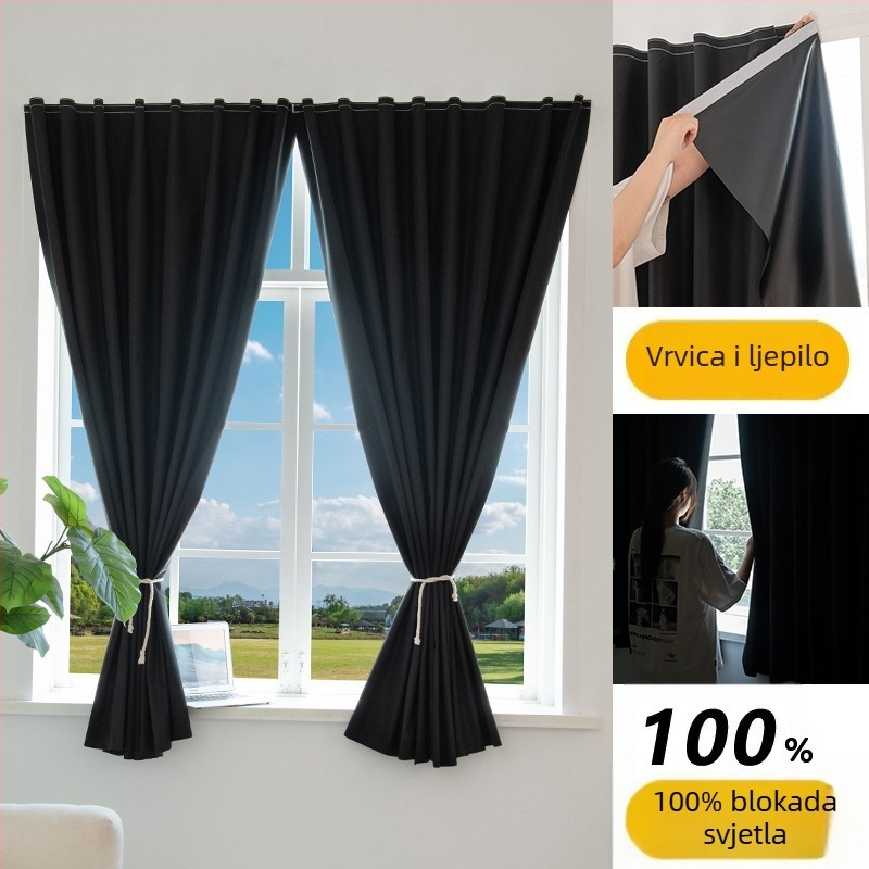 Pozadina zavjesa za dnevni prostor – presvučena tkanina, Velcro pozadina, potpuno zamračenje (>90%), moderni minimalistički stil, složena izrada; za dnevni boravak, spavaću sobu, radnu sobu