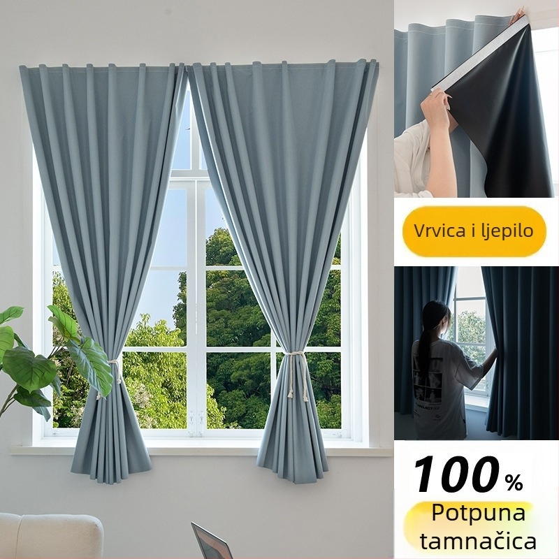 Pozadina zavjesa za dnevni prostor – presvučena tkanina, Velcro pozadina, potpuno zamračenje (>90%), moderni minimalistički stil, složena izrada; za dnevni boravak, spavaću sobu, radnu sobu